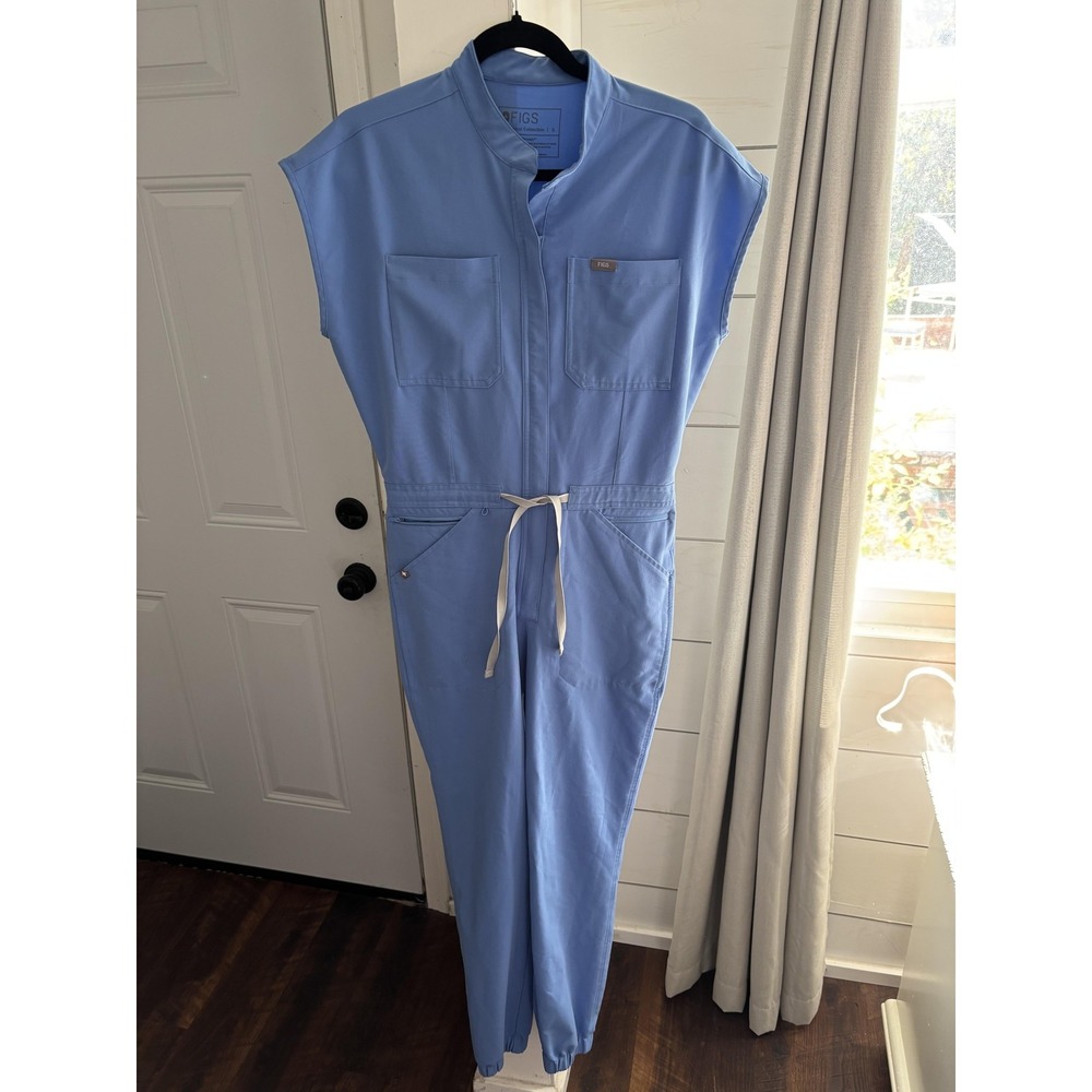Figs Women's Light Blue Short Sleeve Medical Jumpsuit Romper - Picture 3 of 11